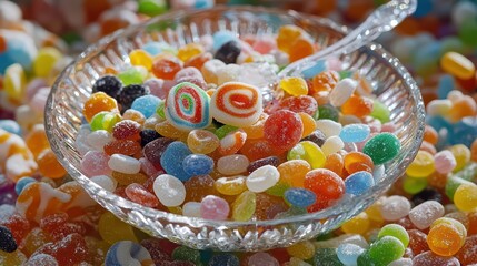 Delicious Colorful Candy in Glass Bowl - Sweet Treats & Candies