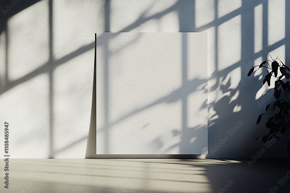 Aufkleber a minimalist scene featuring a blank canvas casting shadows on a wall, surrounded by natural light a