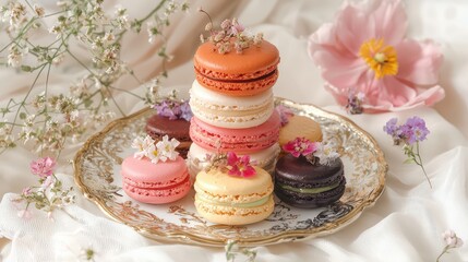 Delightful Macarons: Parisian Pastries with Delicate Flowers