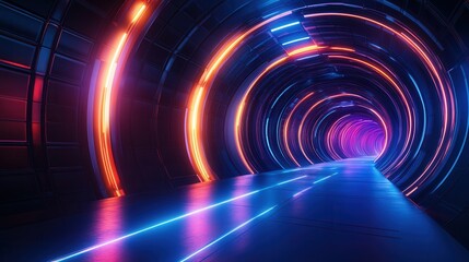 Fototapeta premium A futuristic tunnel illuminated with vibrant neon lights, creating a mesmerizing pathway that evokes a sense of depth and motion.