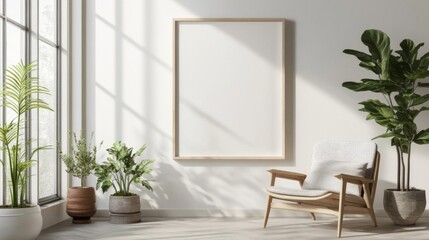 Fototapeta premium Modern Minimalist Interior with a Large Blank Canvas Frame