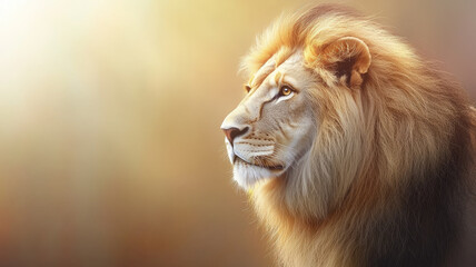 Fototapeta premium Majestic lion gazing into distance, showcasing its powerful mane
