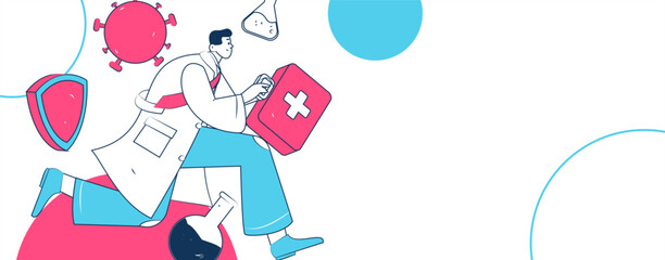 Obraz premium Medical characters fighting the epidemic flat vector concept operation hand drawn illustration 