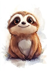 Obraz premium Adorable Baby Sloth Sitting and Smiling Happily