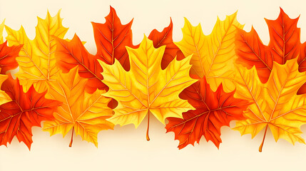 Vibrant Autumn Leaves in Shades of Orange and Yellow on Neutral Background
