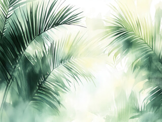 Obraz premium Lush palm leaves in serene watercolor artwork create calming atmosphere