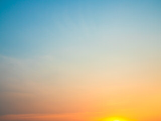 Fototapeta premium Sky sunset evening background sunrise dusk cloud dramatic orange twilight red warm sunny dawn sunshine romantic calm nature, cloudscape summer autumn spring scene, environment ecosystem energy.