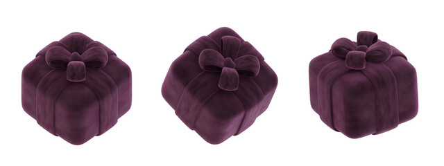 Obraz premium dark purple, 3d three christmas gift boxes on an isolated background