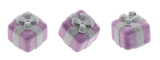 Fototapeta premium soft lavender and gray, 3d three christmas gift boxes on an isolated background