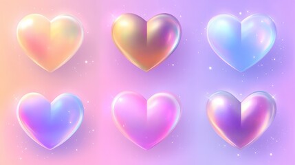 Colorful Heart Shapes with Soft Hues and Iridescent Finish