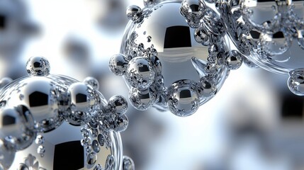 Abstract Silver Spheres Clustered Together In A Fluid Design