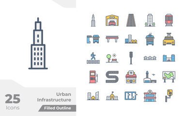 Obraz premium Urban Infrastructure Filled Color Icons