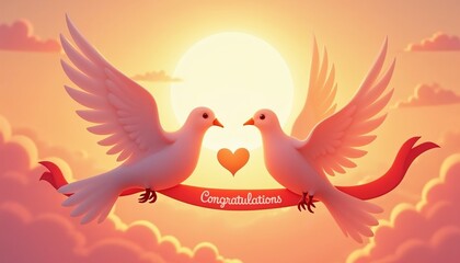 Fototapeta premium Two doves holding a banner with 