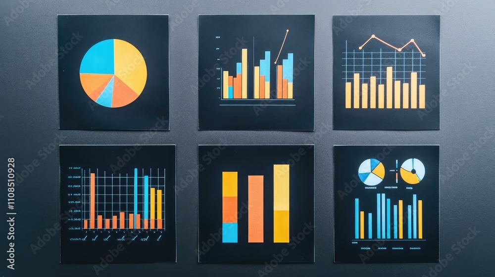 Poster colorful graphs and charts for data visualization and analysis