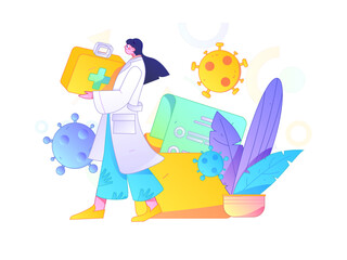 Obraz premium Medical characters fighting the epidemic flat vector concept operation hand drawn illustration 