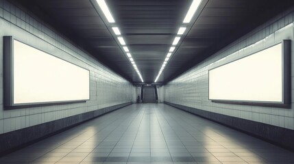 Empty Subway Tunnel with Blank Advertisements