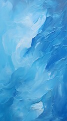 Abstract blue painting with fluid brushstrokes creating a serene, calming atmosphere.
