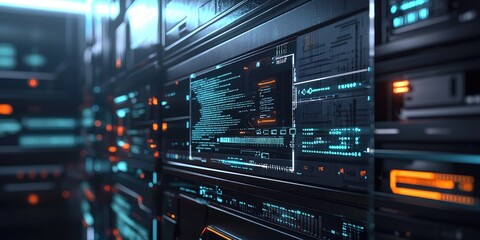 Obraz premium A digital shield protects a business network, displaying data encryption and firewall features that block cyber attacks and fraud attempts.