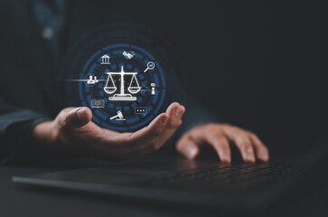 Labor law, Lawyer, Attorney at law, Legal advice business concept on screen.