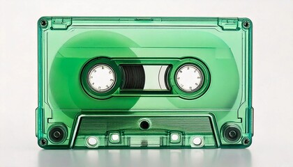 Naklejka premium used transparent vintage audio tape cassette isolated, with the back light, a symbol of 80s, 90s period