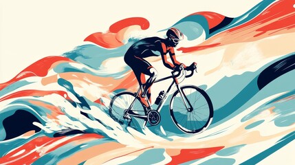 Fototapeta premium A cyclist riding through abstract waves, representing the determination to move forward despite obstacles.