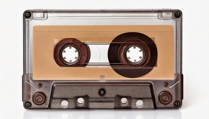 Obraz premium used transparent vintage audio tape cassette isolated, with the back light, a symbol of 80s, 90s period