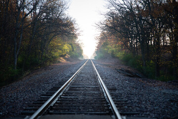 Fototapeta premium Train tracks on a foggy morning