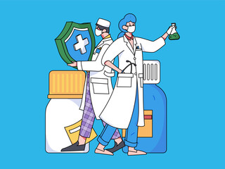 Medical characters fighting the epidemic flat vector concept operation hand drawn illustration
