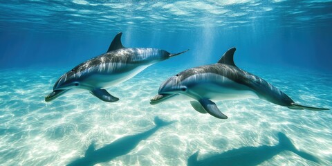 Fototapeta premium Wild dolphins swimming near the sea surface 