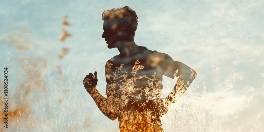 Canvas Prints a man running in a field with a blurry background. the man is the main focus of the image, and the b