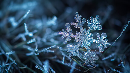 Snowflake Close-Up: A close-up of a snowflake, with its delicate crystalline structure illuminated by natural light, revealing its intricate patterns.