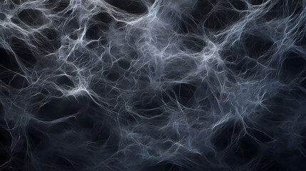 Seamless pattern ethereal web of shadows: an intricate spiderweb, frozen in time, casts a ghostly presence against a stark black background. Gossamer. Illustration