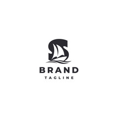 Fototapeta premium Sail Boat Silhouette Inside Initial Letter S Logo Design. Initial S Letter With Sail Boat Silhouette Inside Logo Design.