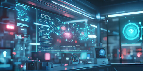 Fototapeta premium Advanced Data Analysis Lab with Holographic Interfaces