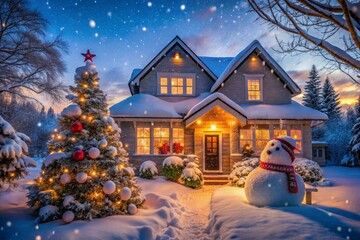 christmas house in the snow