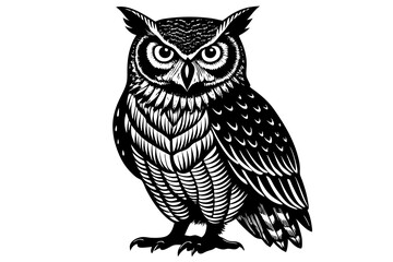 Obraz premium Great Horned Owl, Bubo Virginianus Subarcticus, in front of white background
