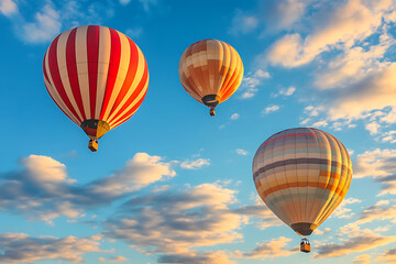 Naklejka premium Three Hot Air Balloons Soar Through a Breathtaking Sky