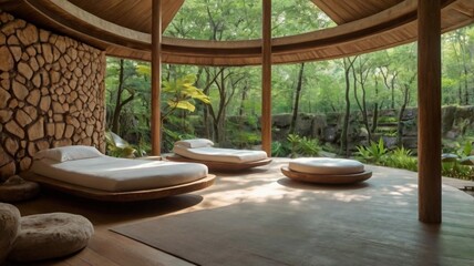 Obraz premium spa and relax, natural background for relaxing, spa with comfortable beds and chairs