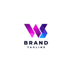 Simple Letter WS Mosaic Triangle Logo Design. Colored Triangle Fragments of Letters W and S Logo Design.