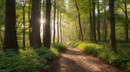 Fototapeta premium path in the forest, morning view in forest