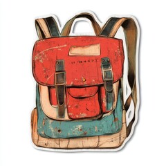Vintage scrapbook style collage paper sticker cutout of a backpack on white background