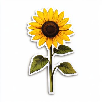 Vintage scrapbook style collage paper sticker cutout of a sunflower stem on white background.