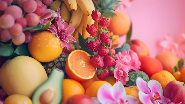 Festive spring fruit display featuring open space for your customized content