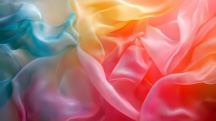 Fototapeta premium Elegant transparent silk background with vibrant colors in created with generative ai technology. Gossamer. Illustration