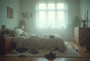 a grunge room interior with a foggy atmosphere 