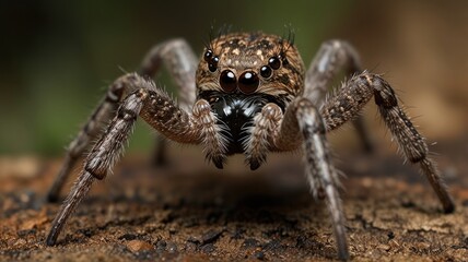 Fototapeta premium Here's a and keyword list suitable for stock photo submission.. Close-up of a hunting spider on the ground.