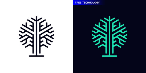 Technology tree logo. Circuit, database, forest. Icon symbol design template EPS 10.