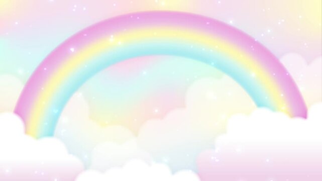 Animated background with rainbow in cloudy sky