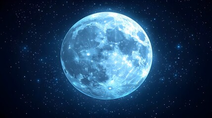 Obraz premium A stunning full moon illuminates the night sky, surrounded by a myriad of twinkling stars, creating a serene and magical atmosphere.