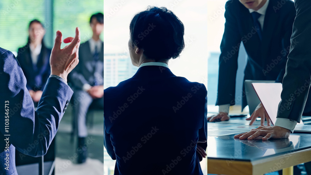 Aufkleber ビジネス、ビジネスマン、会議、ミーティング、経営、人材、リーダーシップ、指導、企業、会社、コラージュ、タイトル、テンプレート、イメージ、広告、経営者、社長、リーダー、エグゼクティブ、シリアス、マネージャー、マネジメント、仕事、働く、セミナー、社員教育、指示、ディレクション、ディレクター、ビジネスパーソン、チームワーク、グループ、プロジェクト、マーケティング、展望、ビジョン、上司、管理職、選択、判断